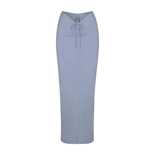 High Waisted Mid Length Skirt with Hip Wrap 4