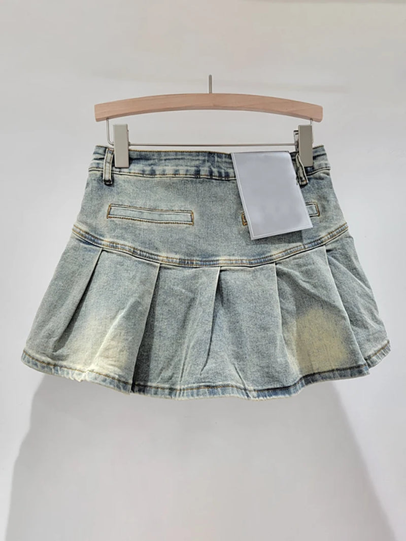 Asymmetric Pockets Pleated A-Line Short Cargo Miniskirt 