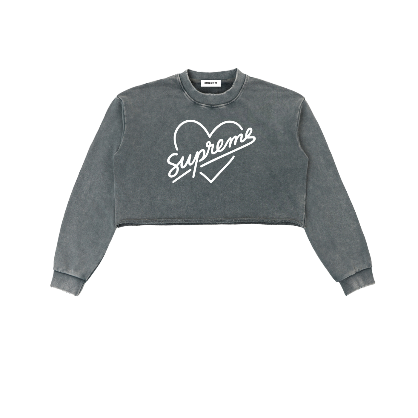 Pure Cotton Supreme Heart Washed Raw Edge Cropped Sweatshirt