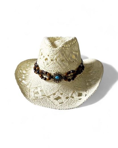 Vintage Straw Beach Cowboy Hat – Boho Chic Sun Cap