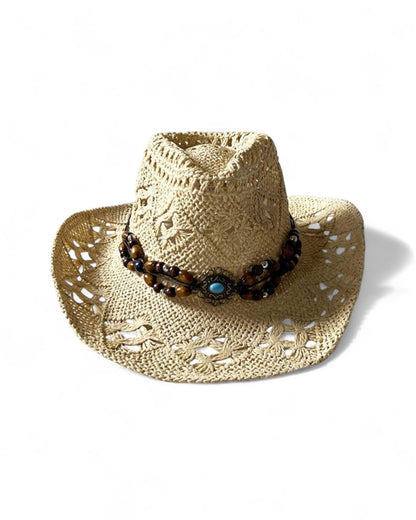 Vintage Straw Beach Cowboy Hat – Boho Chic Sun Cap