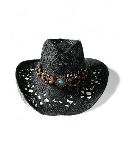Vintage Straw Beach Cowboy Hat – Boho Chic Sun Cap