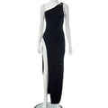 Black Asymmetrical Maxi Split Dress, Mannequin Version 