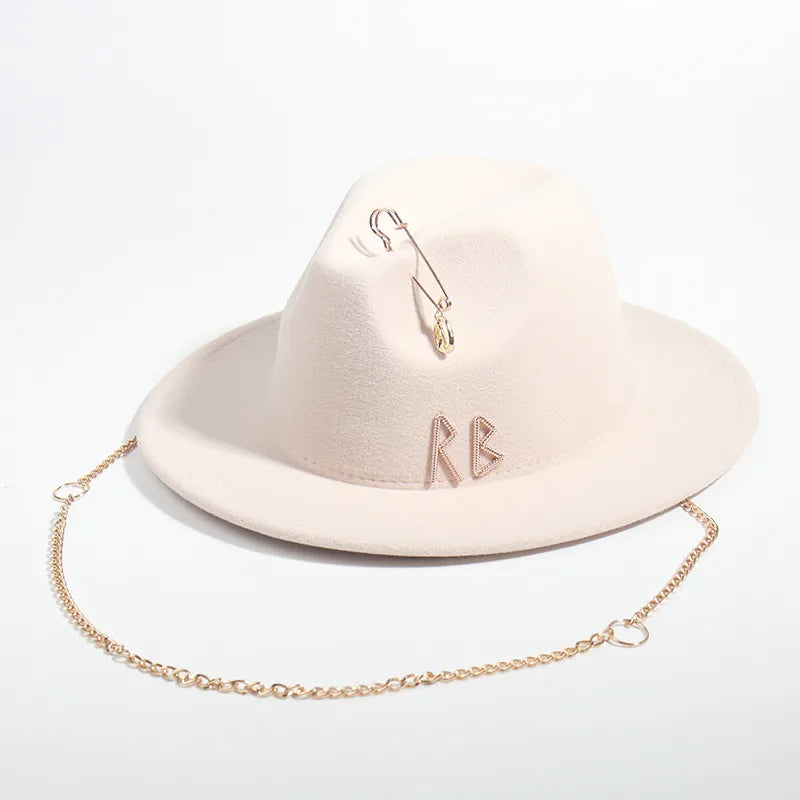 Fedora Hat with Metal Chain Strap
