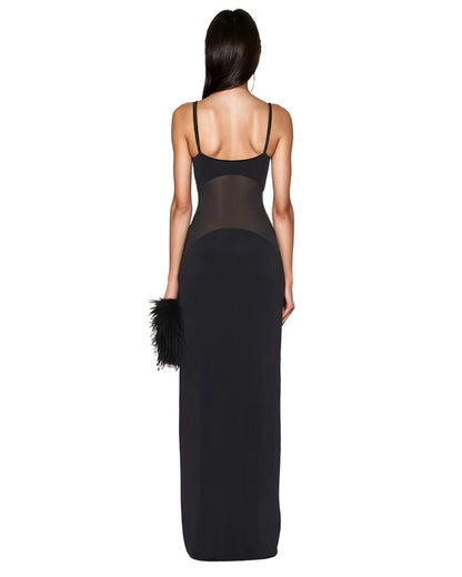 Mesh Patchwork Maxi Dress - Y2K Sexy Midnight Party