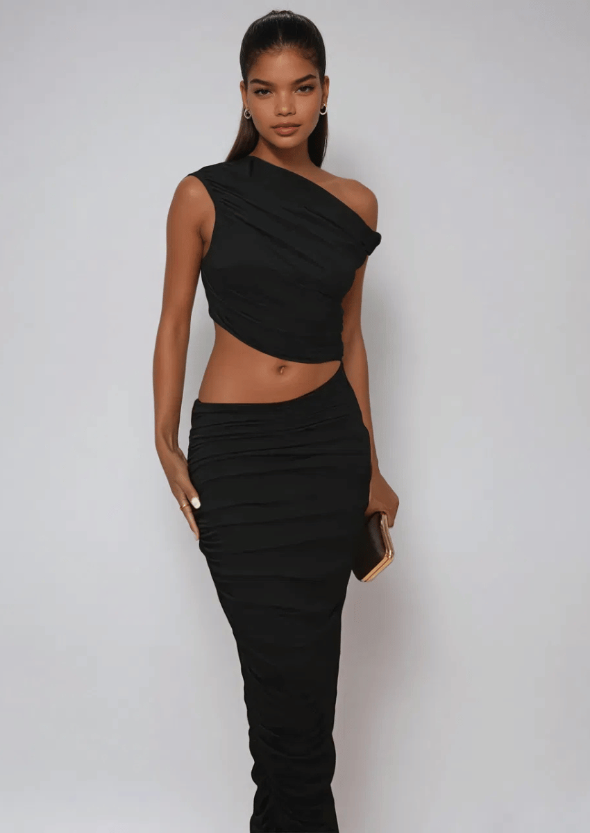 Black One-Shoulder Maxi Dress