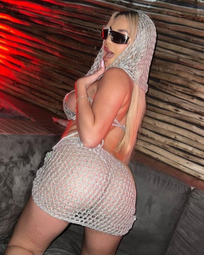 Three-Piece Knitted Sequin Hooded Set