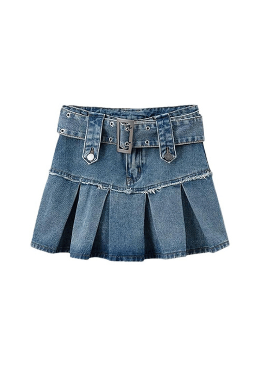 Denim Pleated Mini Skirt