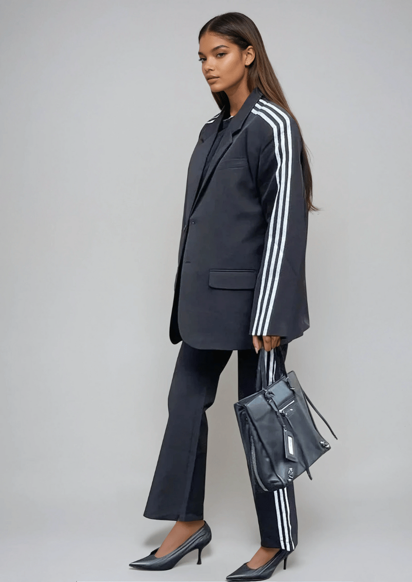Conjunto de blazer con rayas laterales y pantalón ancho