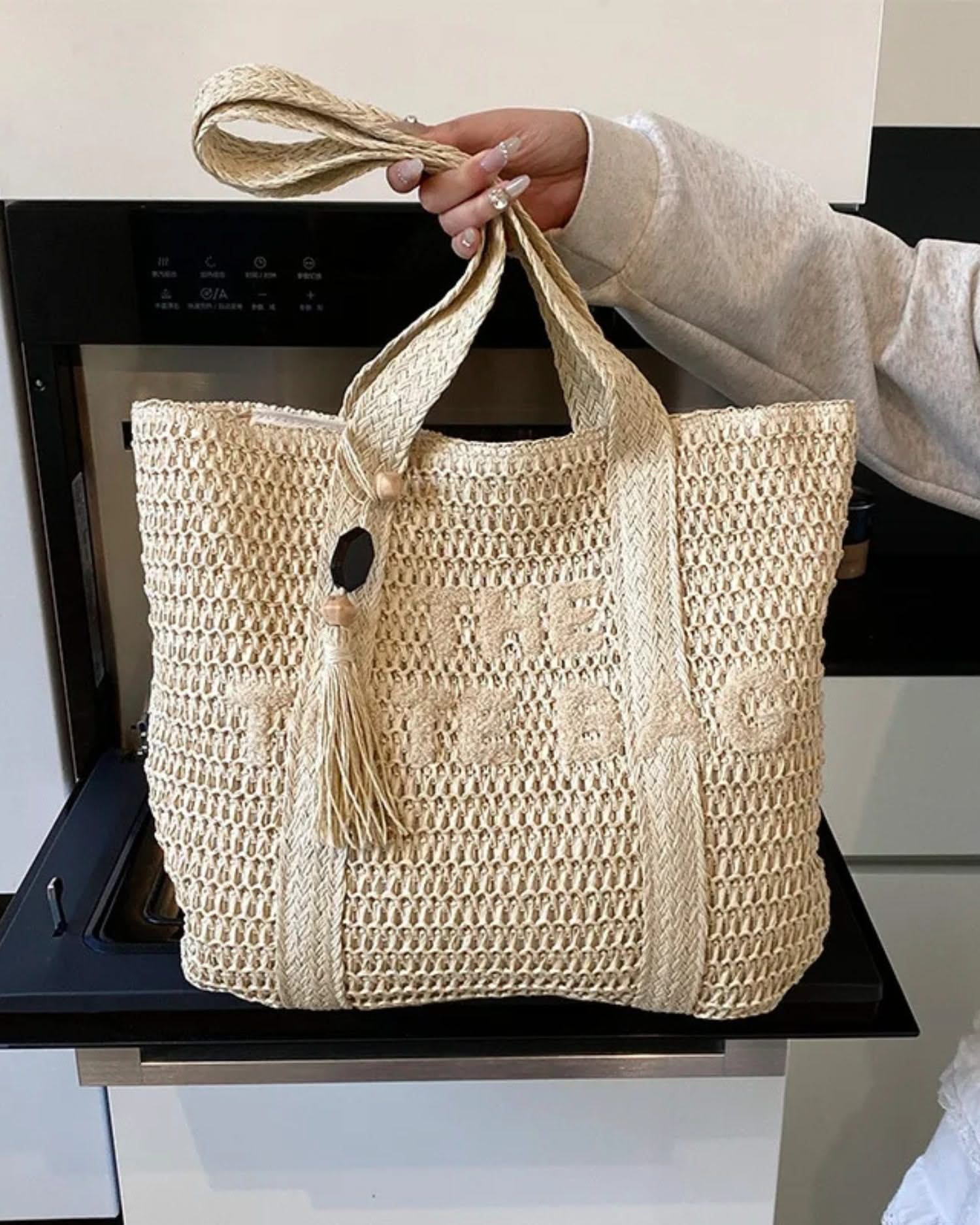 Large French Style Straw Beach Tote bag