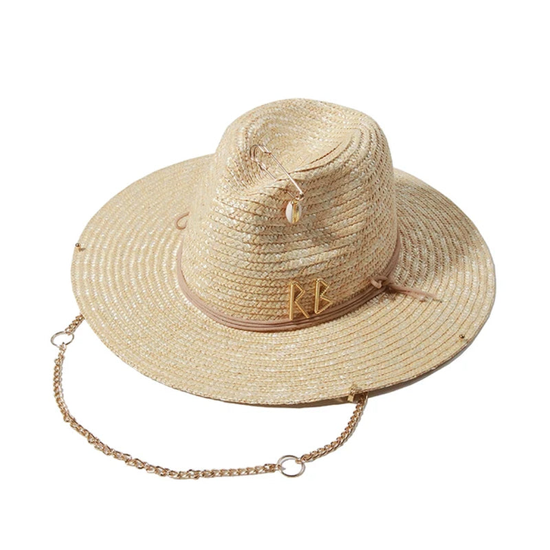 Fedora Straw Hat with Chain Necklace
