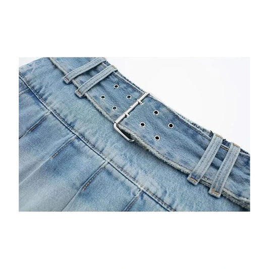 Close - up image of Denim Pleated Skirt