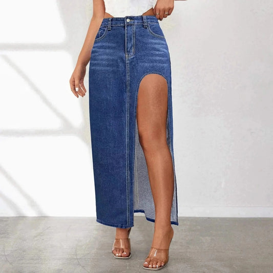 Long Denim Skirt with Slit 5