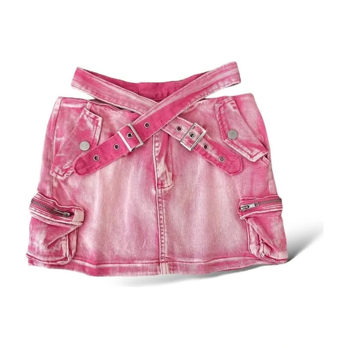 Cross Belt Off Waist with A - Line High Waist Cargo Mini Skirt 5