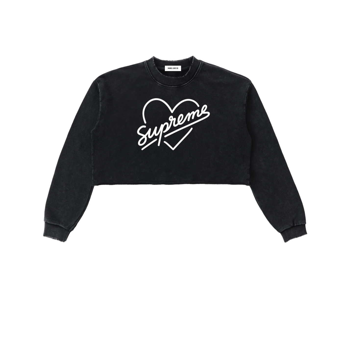 Pure Cotton Supreme Heart Washed Raw Edge Cropped Sweatshirt