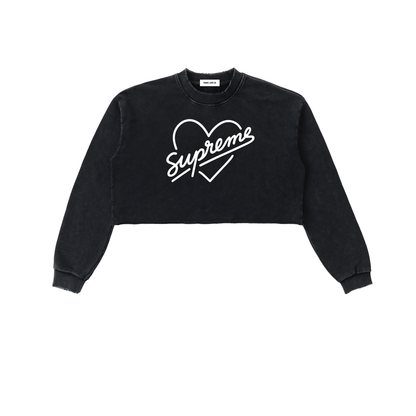 Pure Cotton Supreme Heart Washed Raw Edge Cropped Sweatshirt