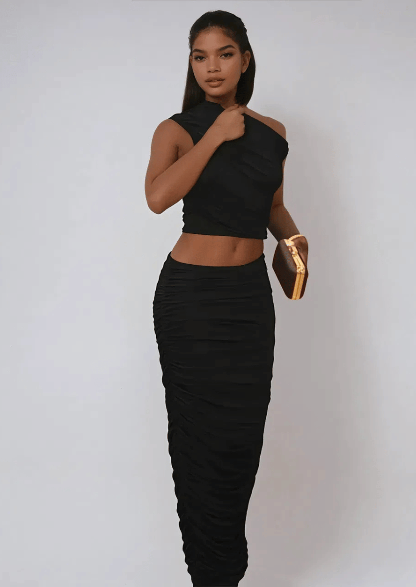 Black One-Shoulder Maxi Dress
