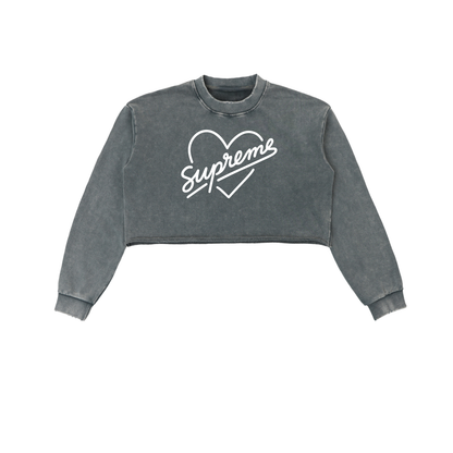 Pure Cotton Supreme Heart Washed Raw Edge Cropped Sweatshirt