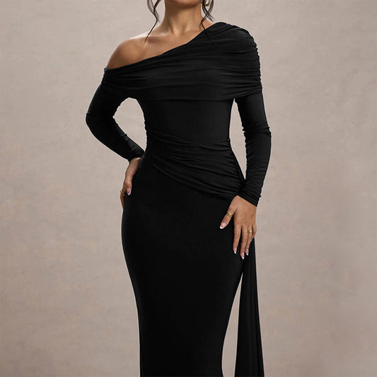 Ribbon One-Shoulder Gown