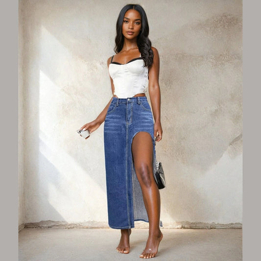 Long Denim Skirt with Slit 6