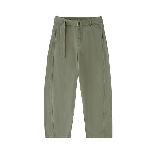 Casual Street Style Navy Belted Barrel-leg Chinos - additional view 7