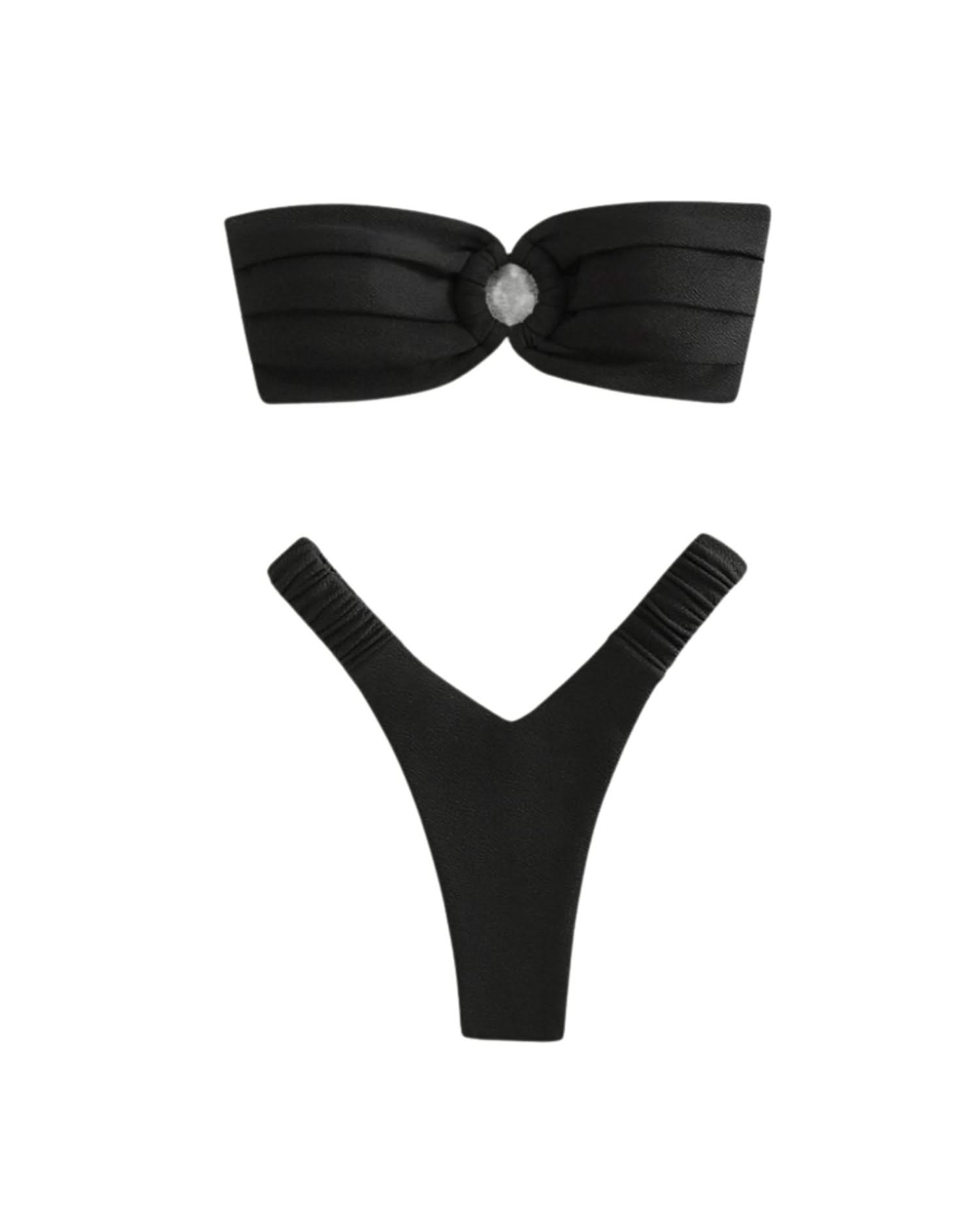 Ruched Bandeau Low Waist Bikini Set