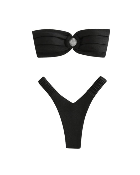 Ruched Bandeau Low Waist Bikini Set