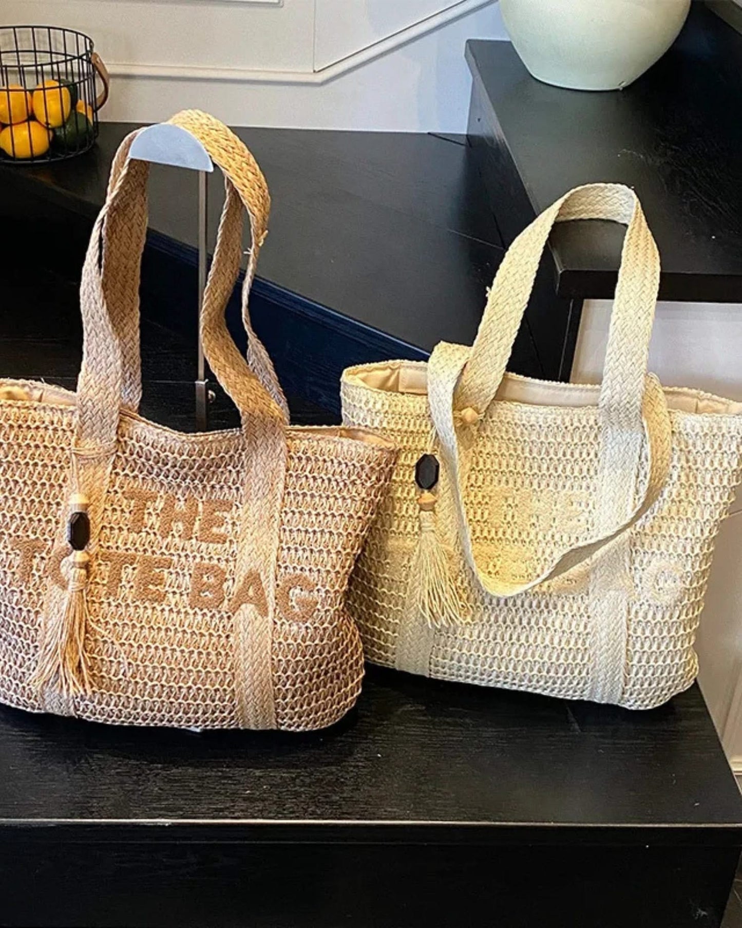Large French Style Straw Beach Tote bag