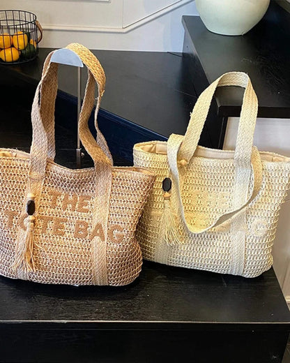 Large French Style Straw Beach Tote bag