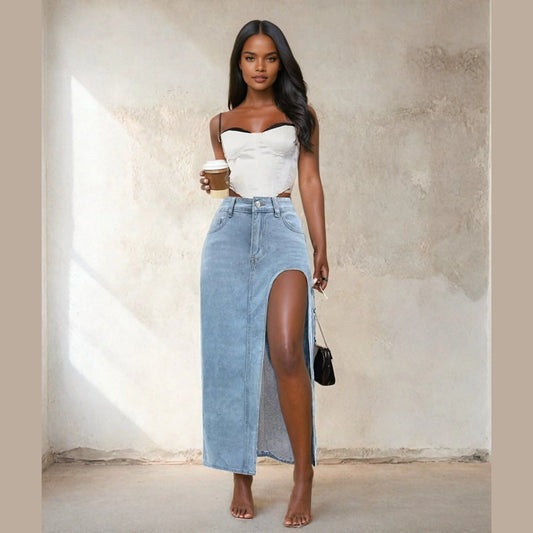 Long Denim Skirt with Slit 7