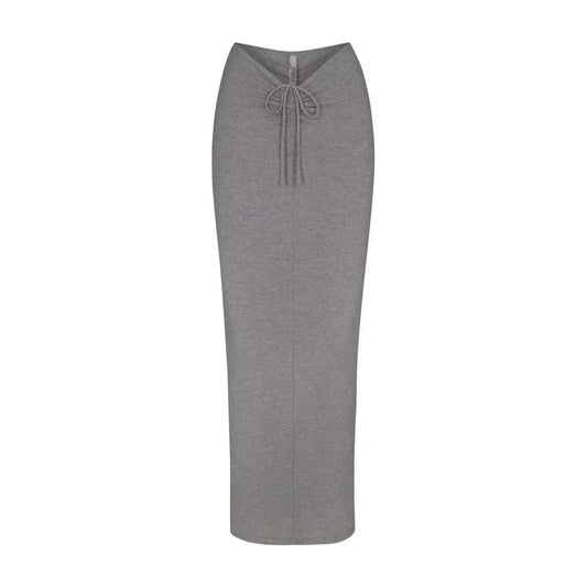 High Waisted Mid Length Skirt with Hip Wrap 7