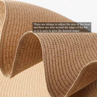 Close-up information and size recommendations for Wide Paper Straw Hat