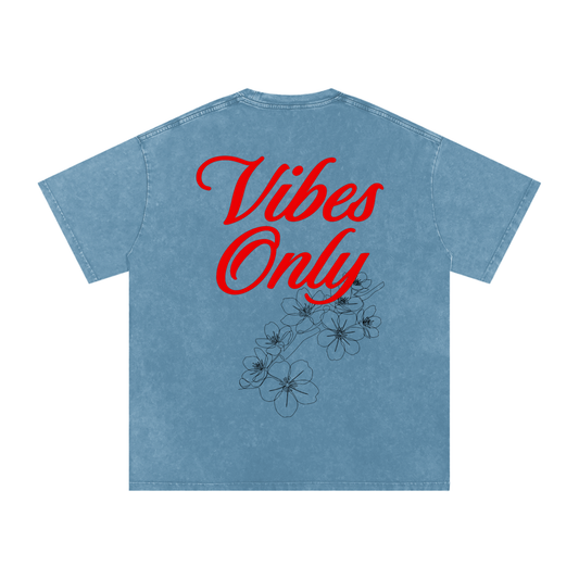 Loose Snow Washed Vibes Only Cotton T-Shirt