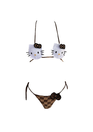 Brown Hello Kitty Crochet Bikini Set
