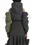 Midriff-Baring with Drawstring Contrast Stitching Coat 