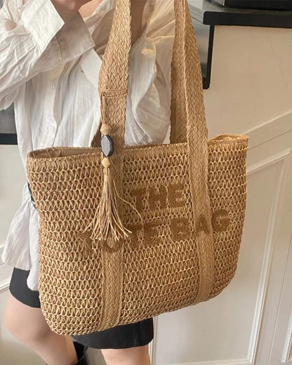 Large French Style Straw Beach Tote bag