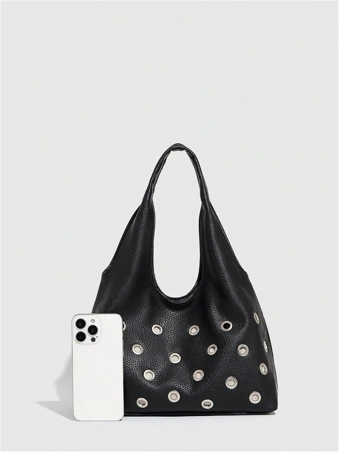 Women'S Rivet Leather Hobo Bag Y2K Double Handle Medium Shoulder Bags Punk Handbags