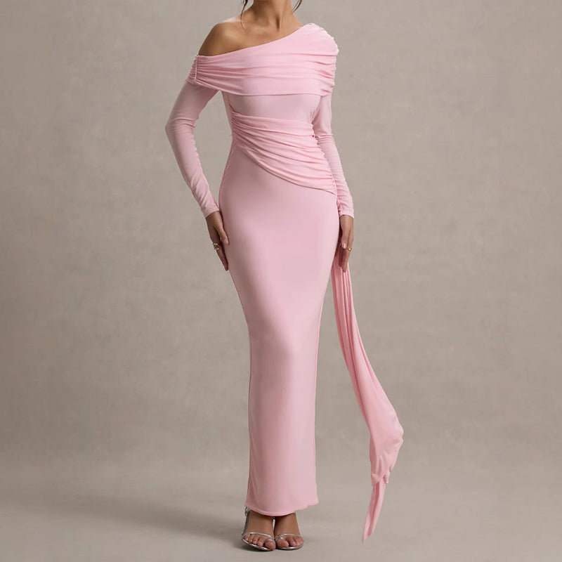 Ribbon One-Shoulder Gown