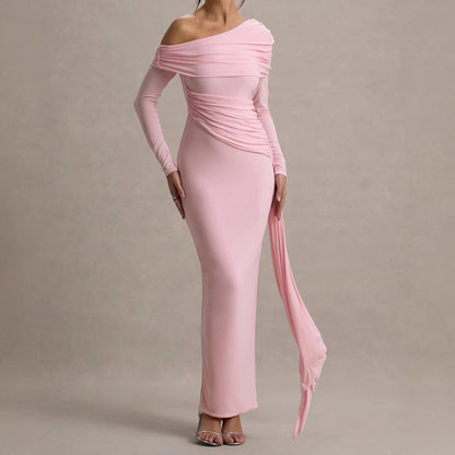 Ribbon One-Shoulder Gown