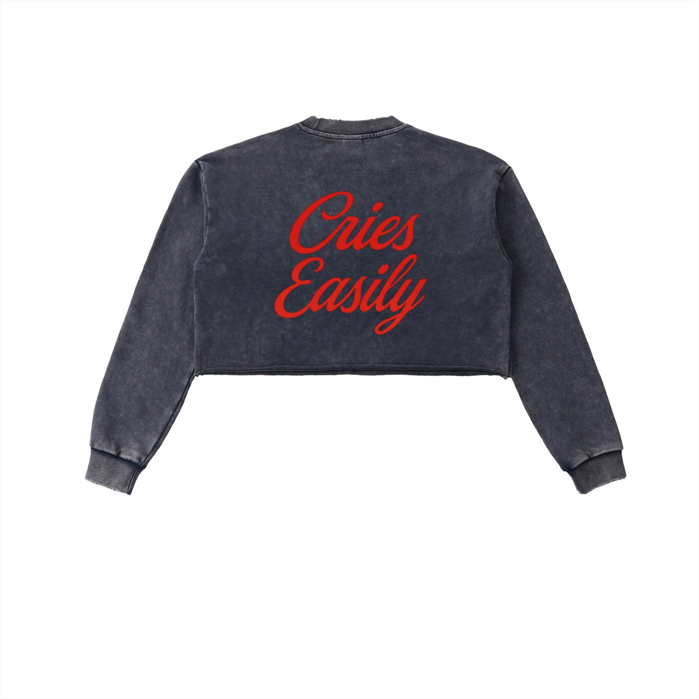 Cries Easily Washed Raw Edge Cropped Sweatshirt