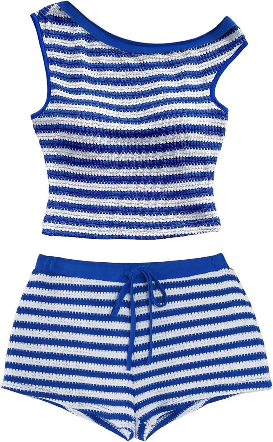 Women'S Striped Set 2 Piece Outfits Knit off the Shoulder Crop Tank Top Mini Shorts Vacation Going Out Sets