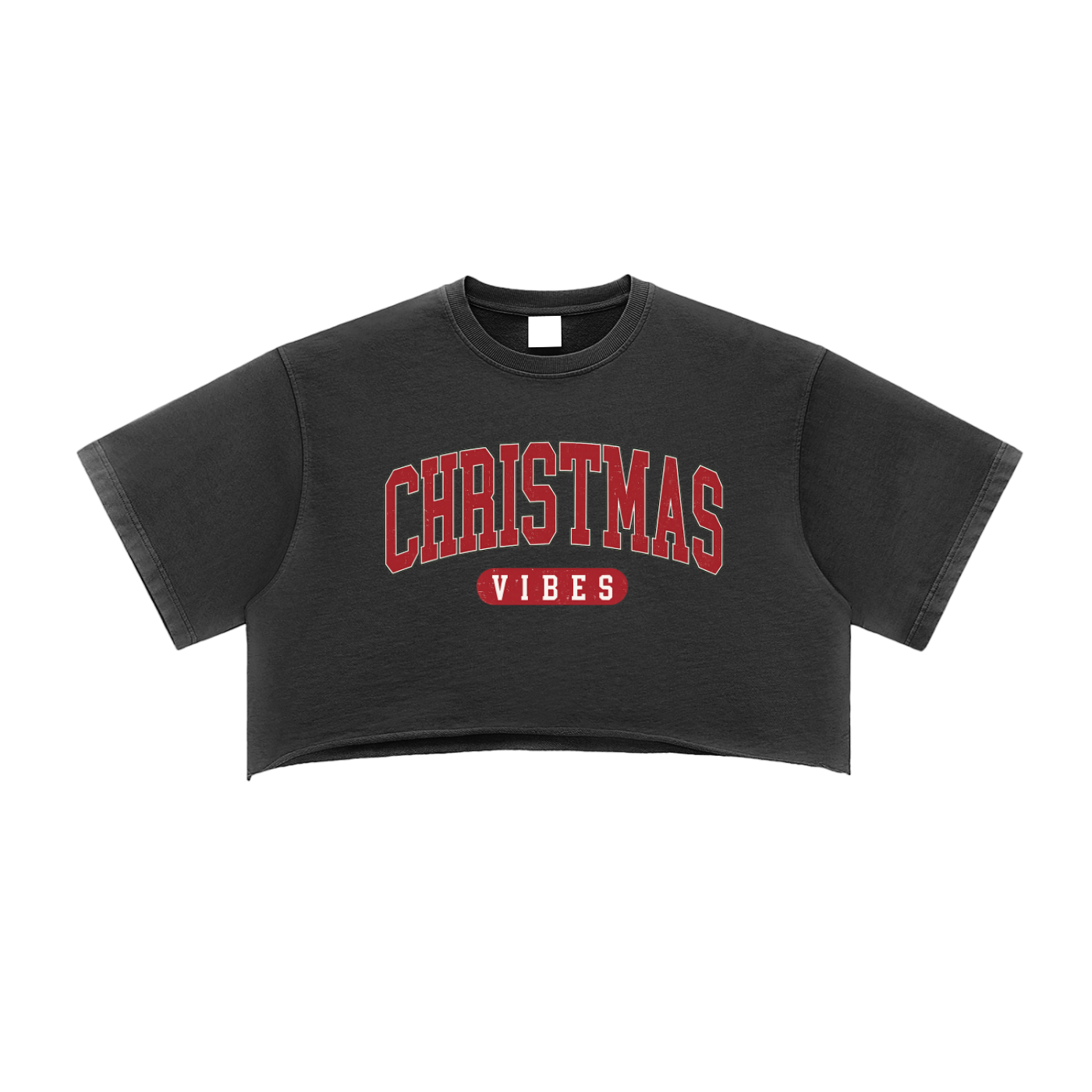 Christmas Vibes Crop Top T Shirt Washed Raw Edge Tee