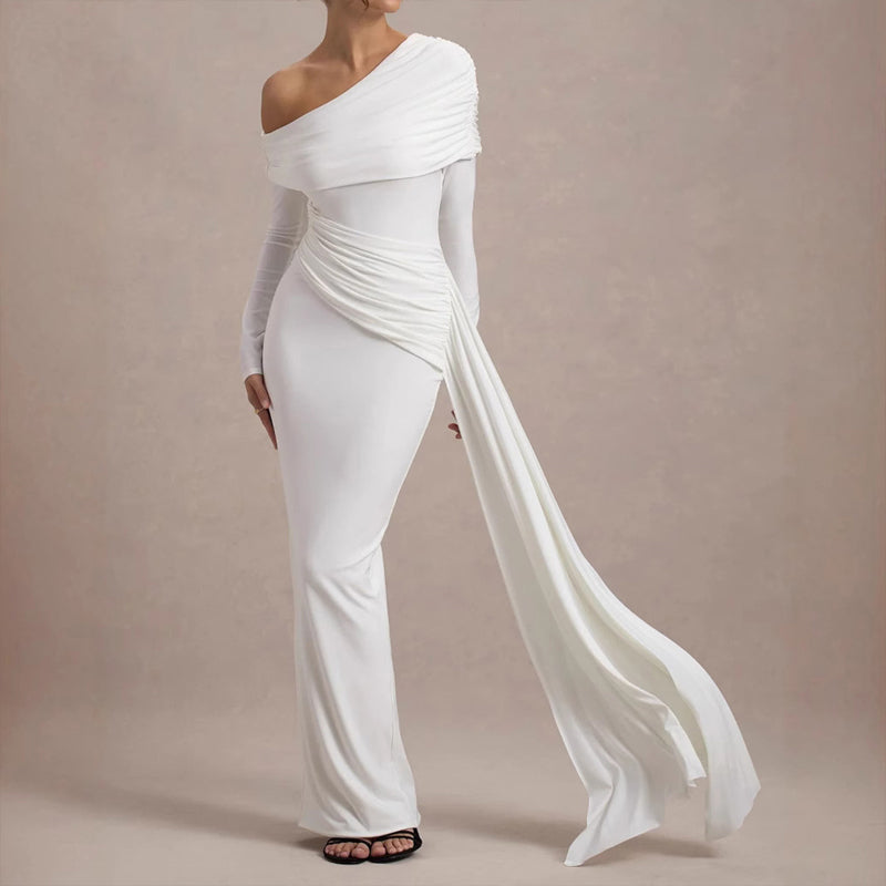 Ribbon One-Shoulder Gown