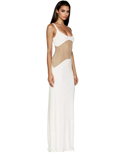 Mesh Patchwork Maxi Dress - Y2K Sexy Midnight Party