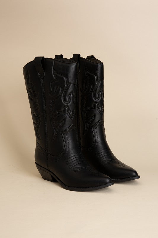 Black High Ankle Boots with Rerun Western Style