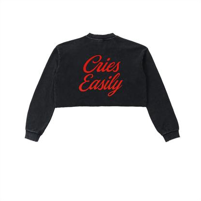 Cries Easily Washed Raw Edge Cropped Sweatshirt
