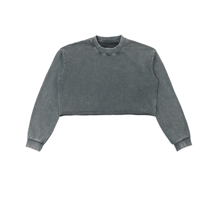 Cries Easily Washed Raw Edge Cropped Sweatshirt
