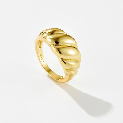 925 Sterling Silver Gold Croissant Dome Ring