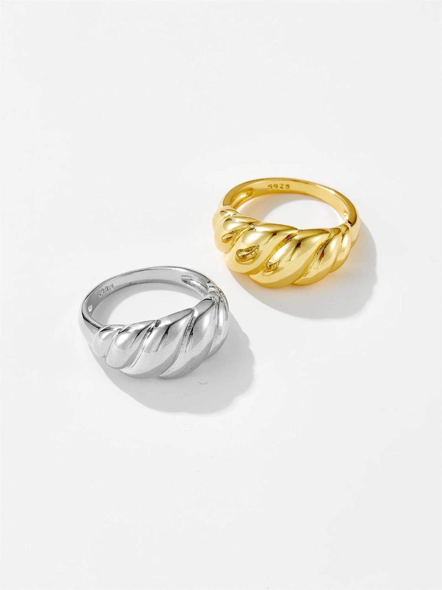 925 Sterling Silver Gold Croissant Dome Ring