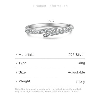 925 Sterling Silver Zircon Resizable Ring